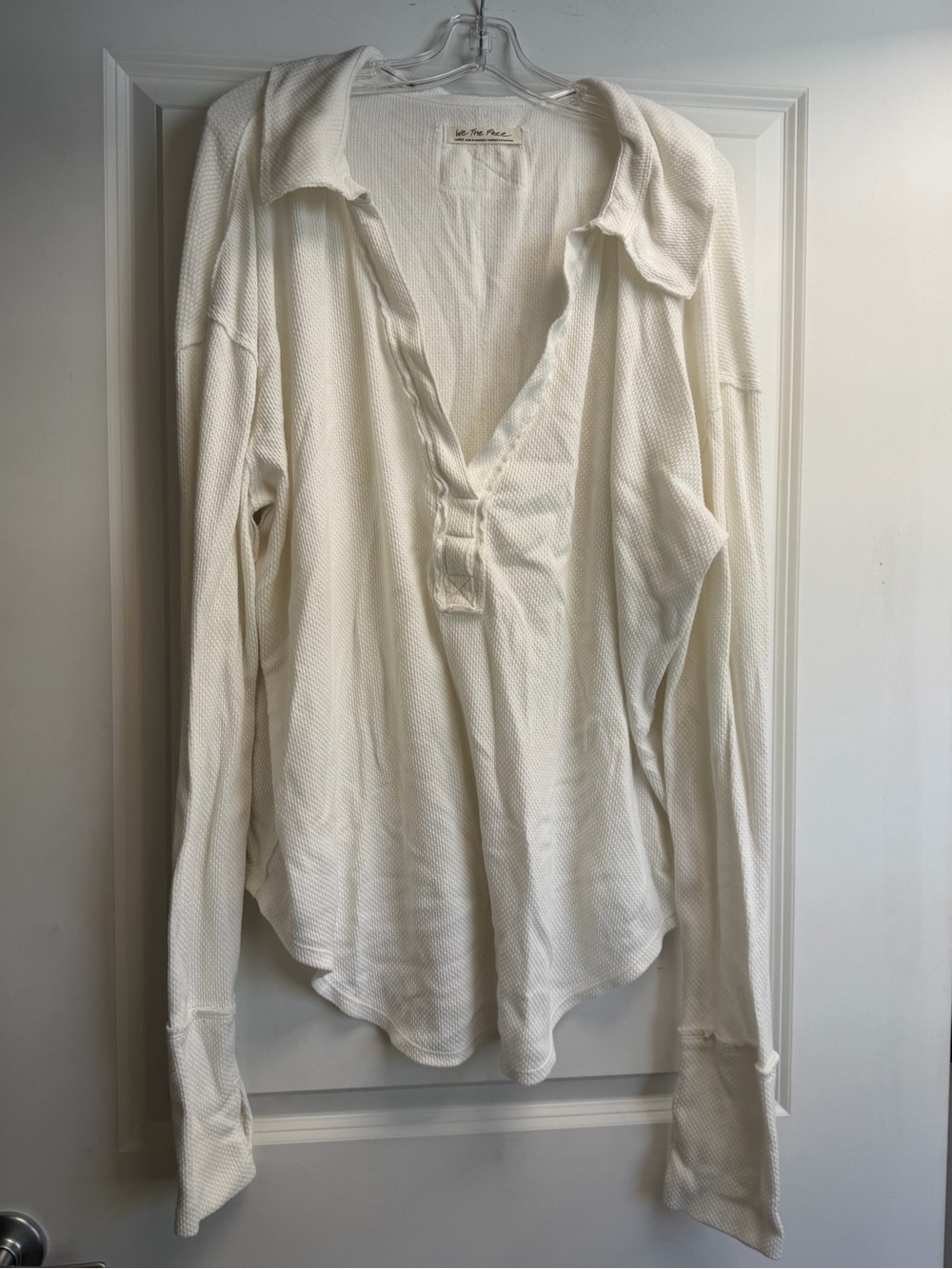 Free People Anakin Cream Waffle Knit Long Sleeve Henley